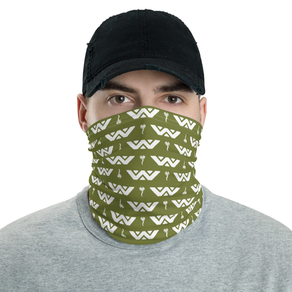 Space Alien 8-Bit White on Green Grunge Neck Gaiter